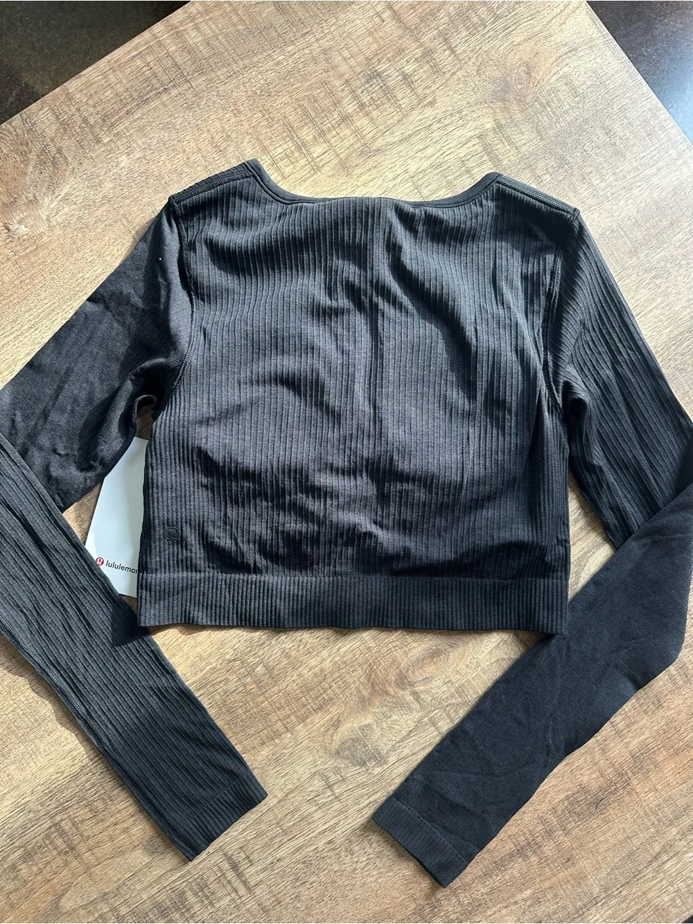 Lululemon Ebb to Street Black Ribbed Long Sleeve Crop Top